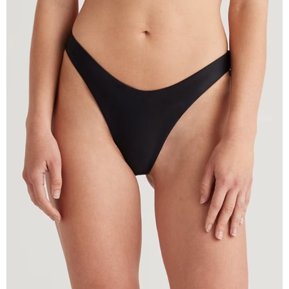 Quince Italian High-Leg Bikini Bottom Black Recycled Swimwear Size Medium